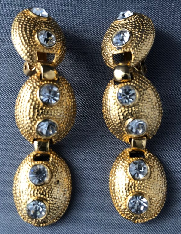 Classic Clip On Earrings With Three Drop & Faux Diamonds