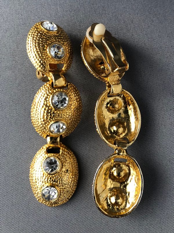 Classic Clip On Earrings With Three Drop & Faux Diamonds