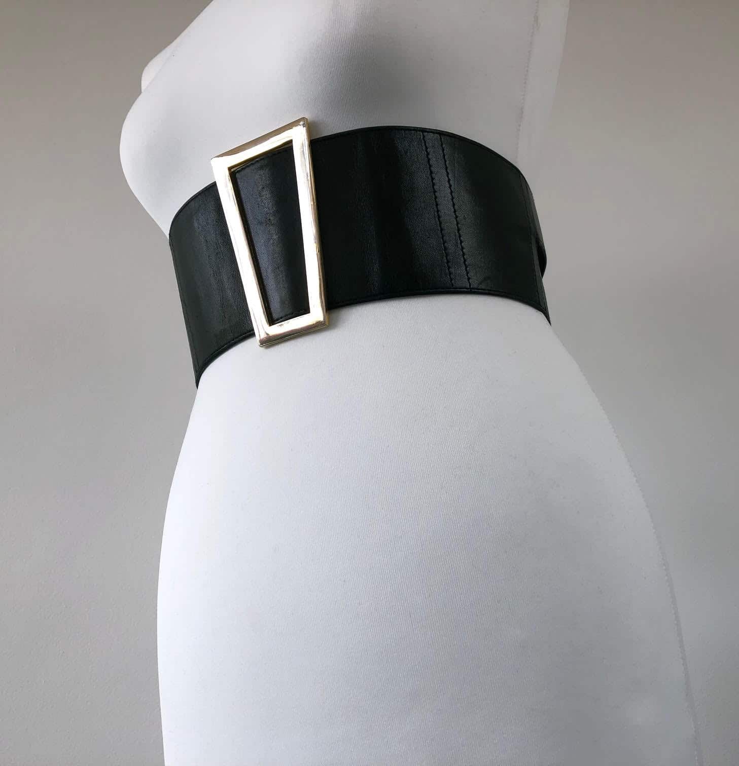 Karl Lagerfeld Corset Waist Black Leather Buckle Belt