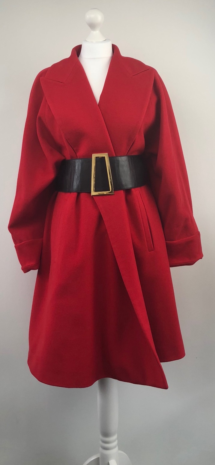Vintage LOUIS FERAUD GEOMETRIC Tan & Red Long Minimalist Jacket Coat