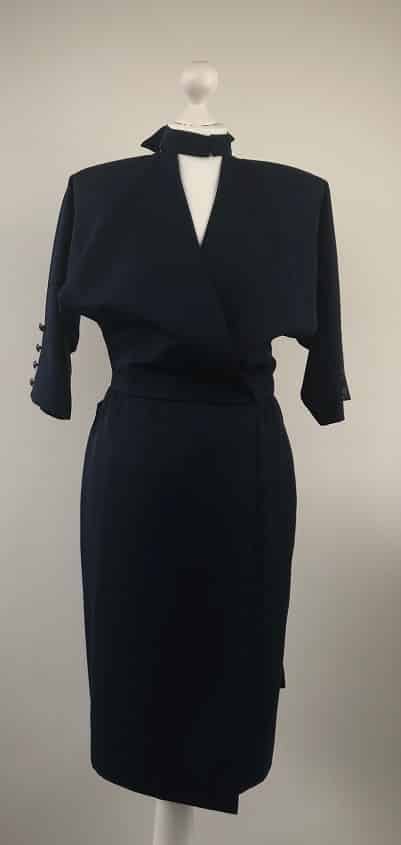 Nina Ricci Vintage Neck Bow Navy Blue Wrap Dress