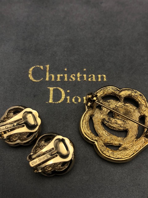 Christian Dior set of clip earrings and brooch