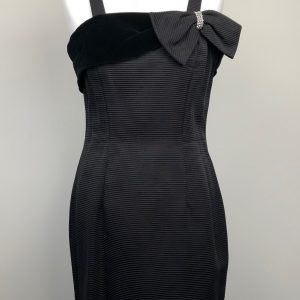 Timeless black evening cocktail dress with bow and rhinestones