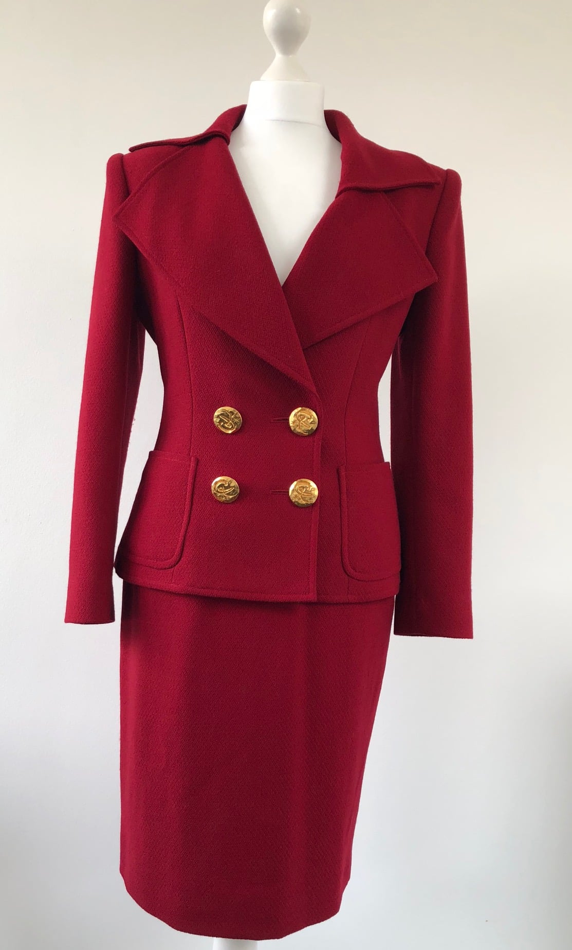 CHRISTIAN LACROIX Vintage 1995 Red Asymmetric Blazer Skirt Suit