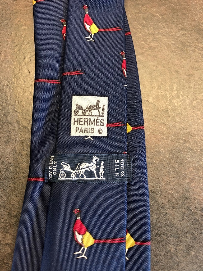 Silk Print Tie in Navy/Olive Pheasant
