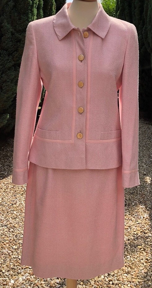 Vintage 80s Louis Feraud Skirt Suit Jacket Womens 14 Skirt 14 2-Piece Pink