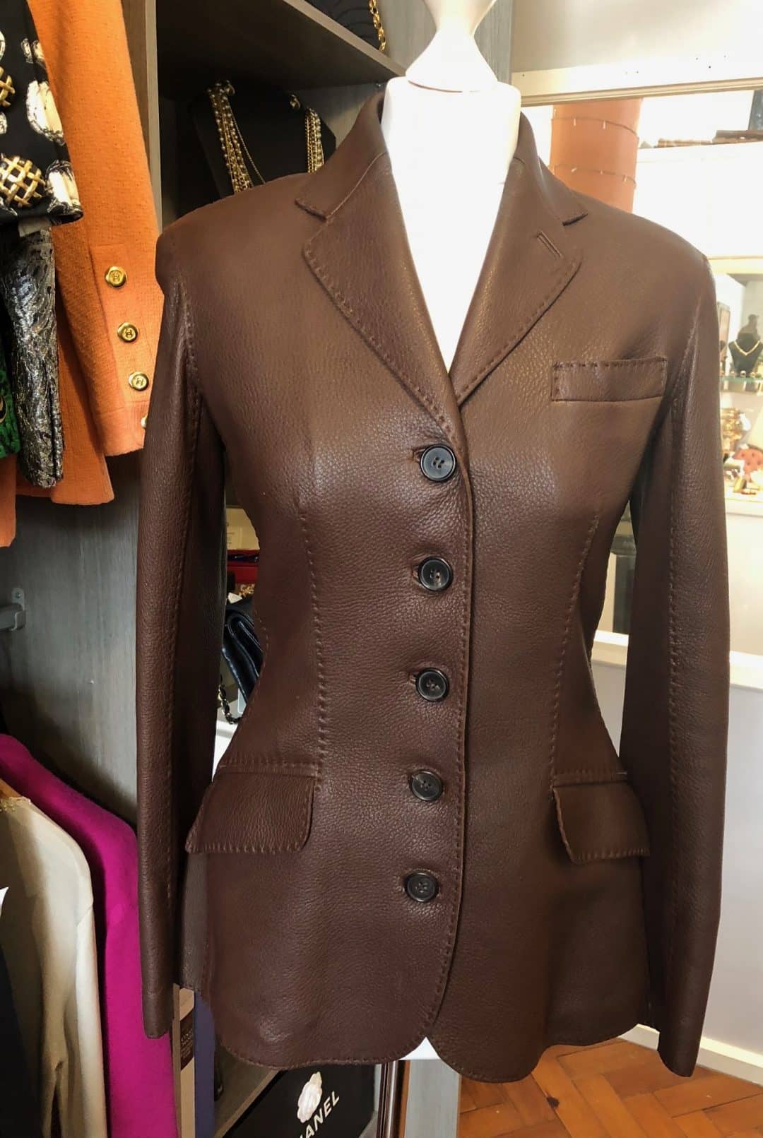 HERMES 25S LONG LEATHER JACKET WITH DRAWSTRING WAIST 170