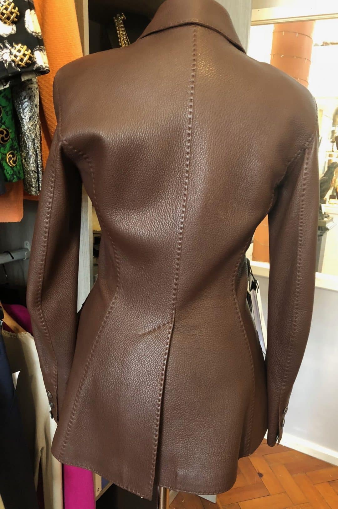 HERMES Riding Leather Jacket Saddle Stitching Brown Chelsea Vintage