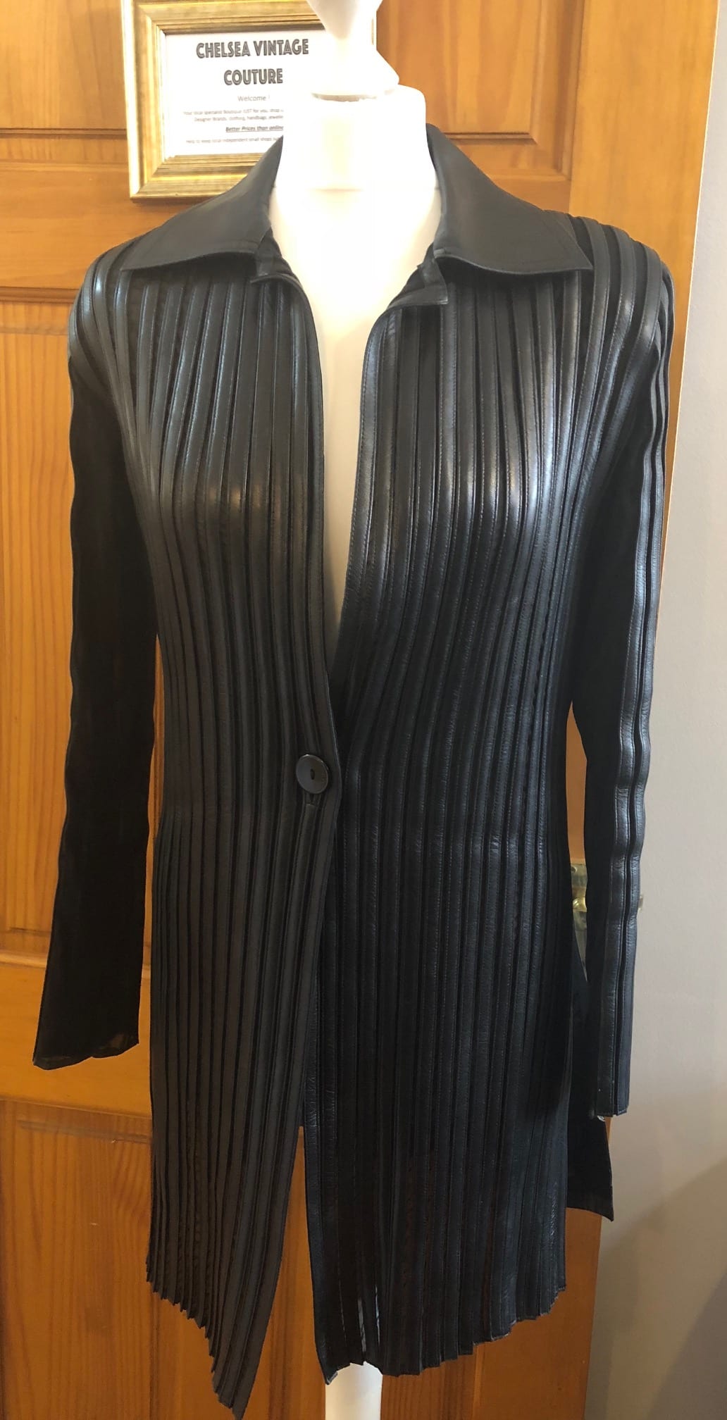 JITROIS Black Long Leather Stripe Panel Jacket - Chelsea Vintage Couture
