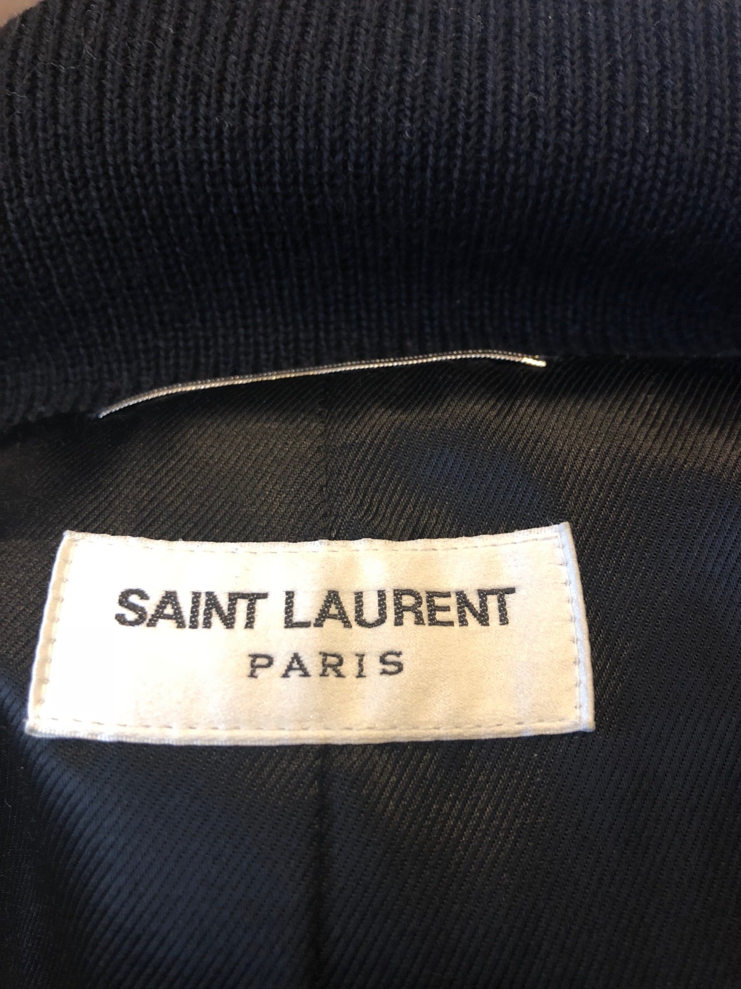 SAINT LAURENT Striped Leather Varsity Jacket Unisex - Chelsea Vintage ...