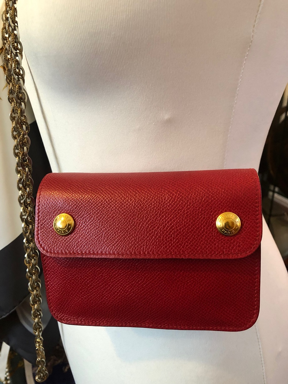 Hermès Red Leather Travel Clutch Fanny Pack Waist Belt Bag - Chelsea  Vintage Couture