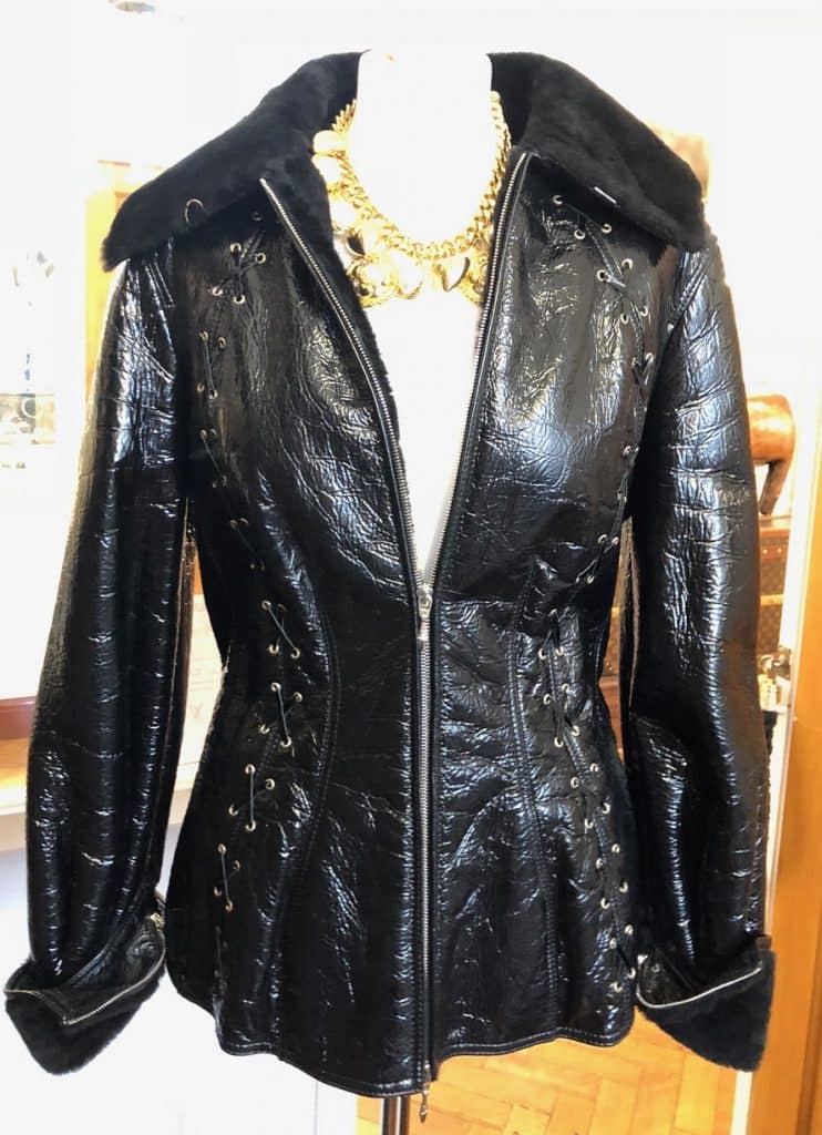 THIERRY MUGLER Leather Fitted Lace Up Jacket Coat Fur - Chelsea Vintage ...