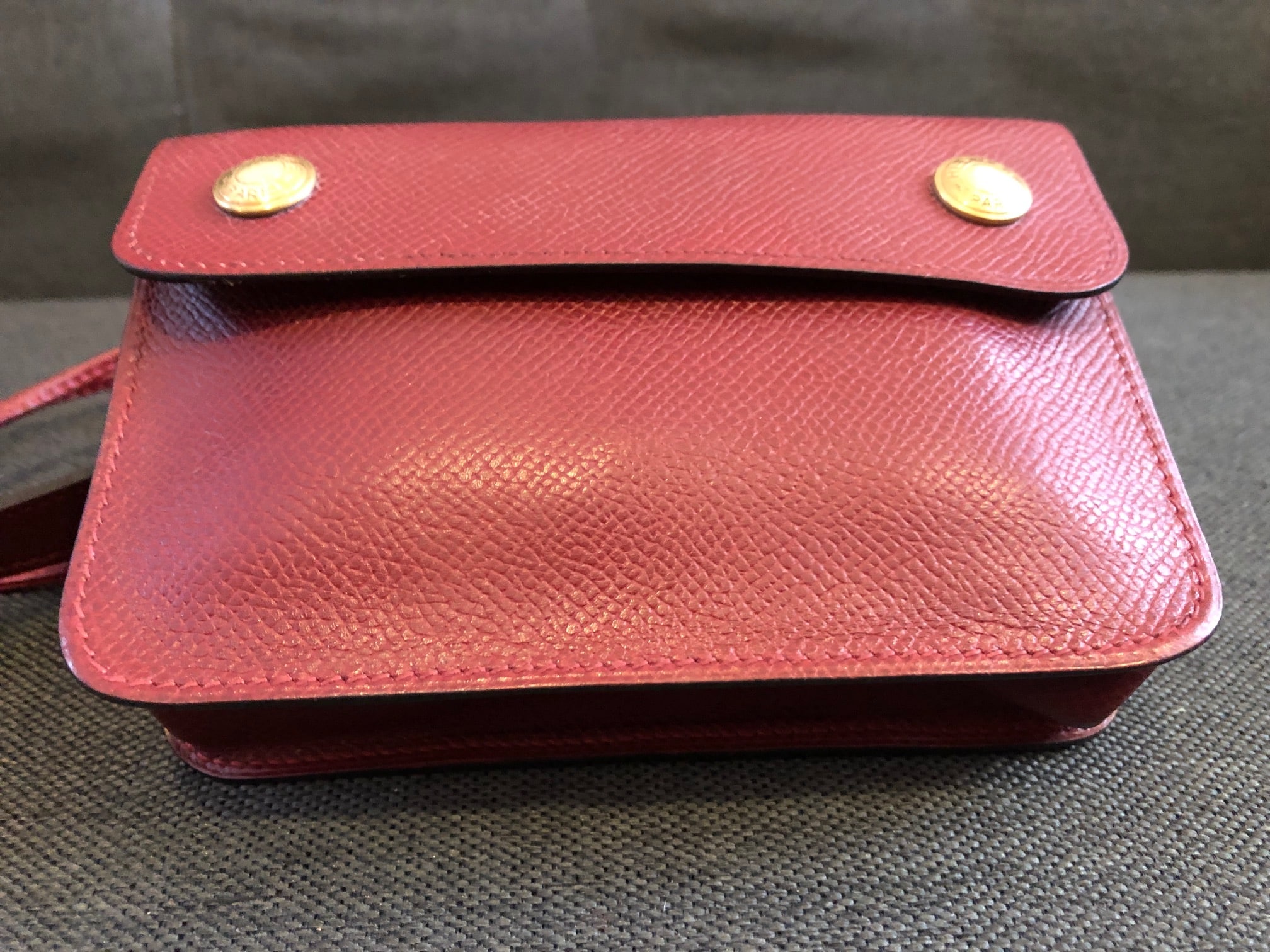 HERMES Waist Pouch Bag Red Leather France Vintage #BP773 Y
