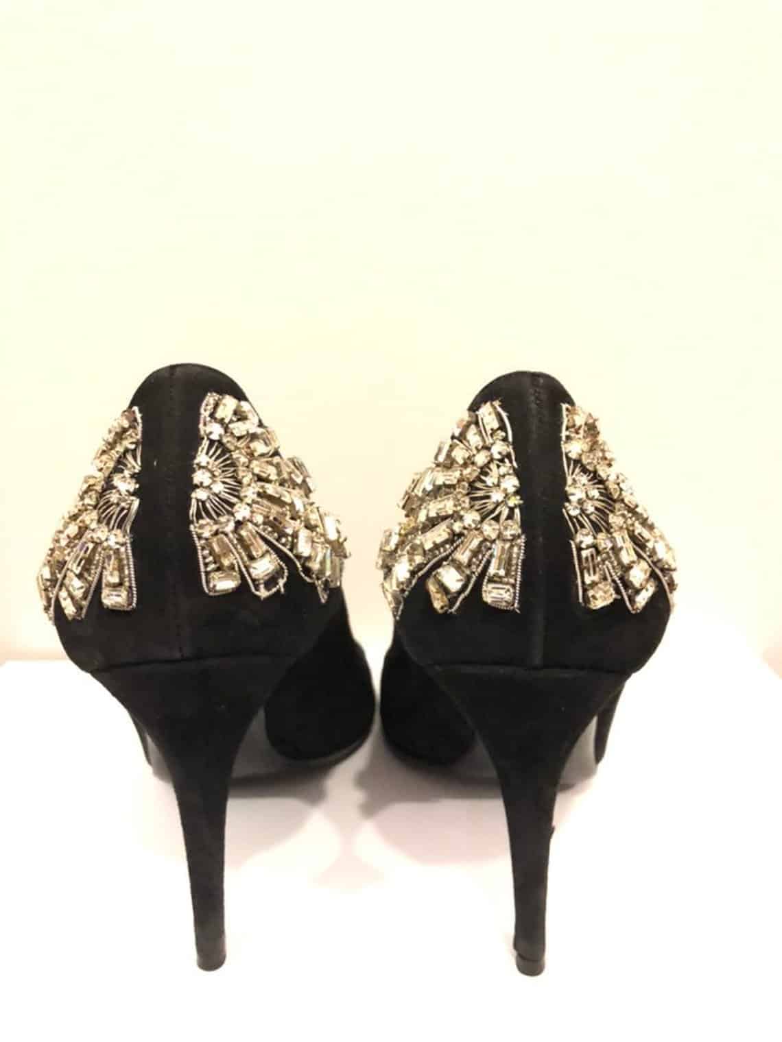 Gucci Black Suede Embellished Jewels Peep Toe Stiletto - Chelsea ...