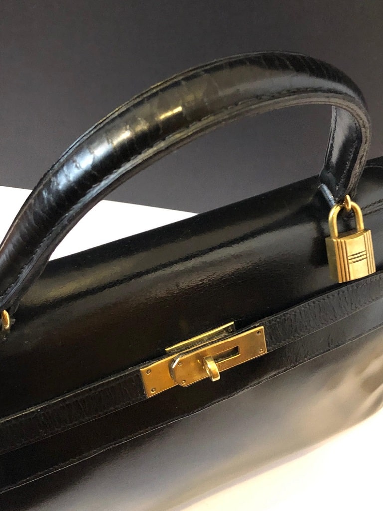 Hermes Kelly Vintage Bag 32 Black Box Leather Gold Hardware – labelluxe