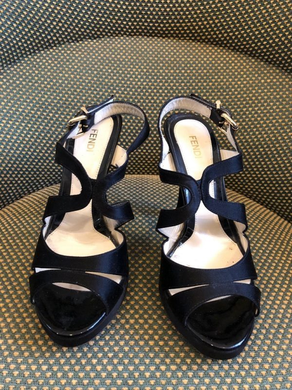 FENDI Strappy High Heels Sandals Black Leather Satin - Chelsea Vintage ...