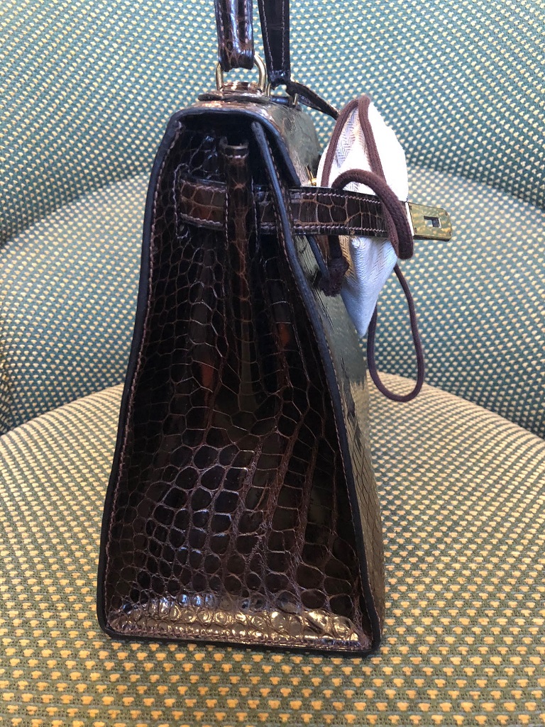 Hermes Kelly Black Croc Pochette Bag, in Chelsea, London