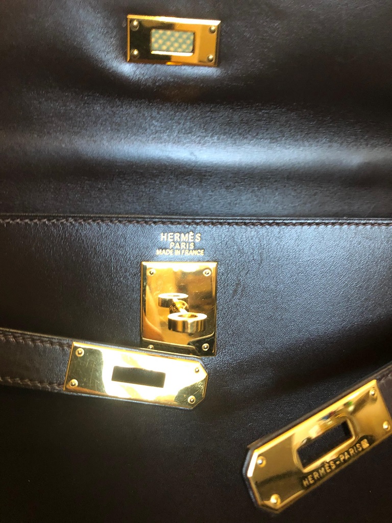 Hermes Kelly Vintage Bag 32 Black Box Leather Gold Hardware