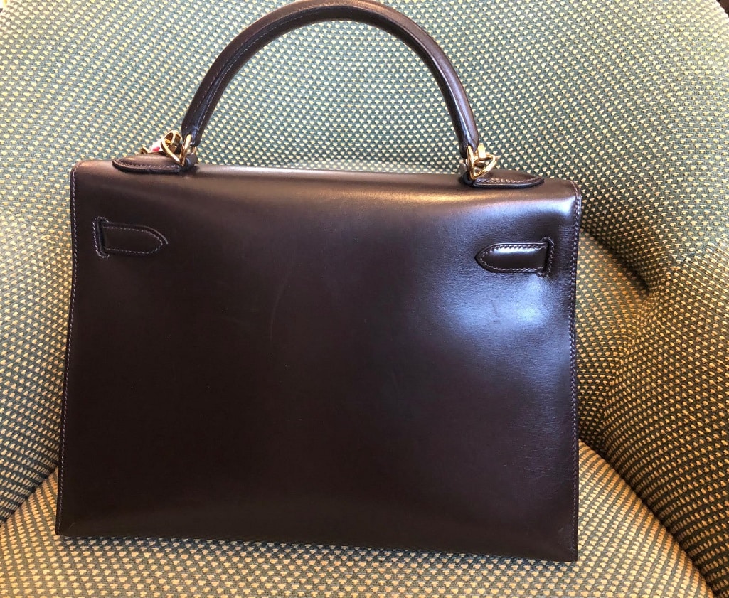 HERMES Kelly 32 Dark Brown Box Calf Leather Gold Hardware Excellent ...