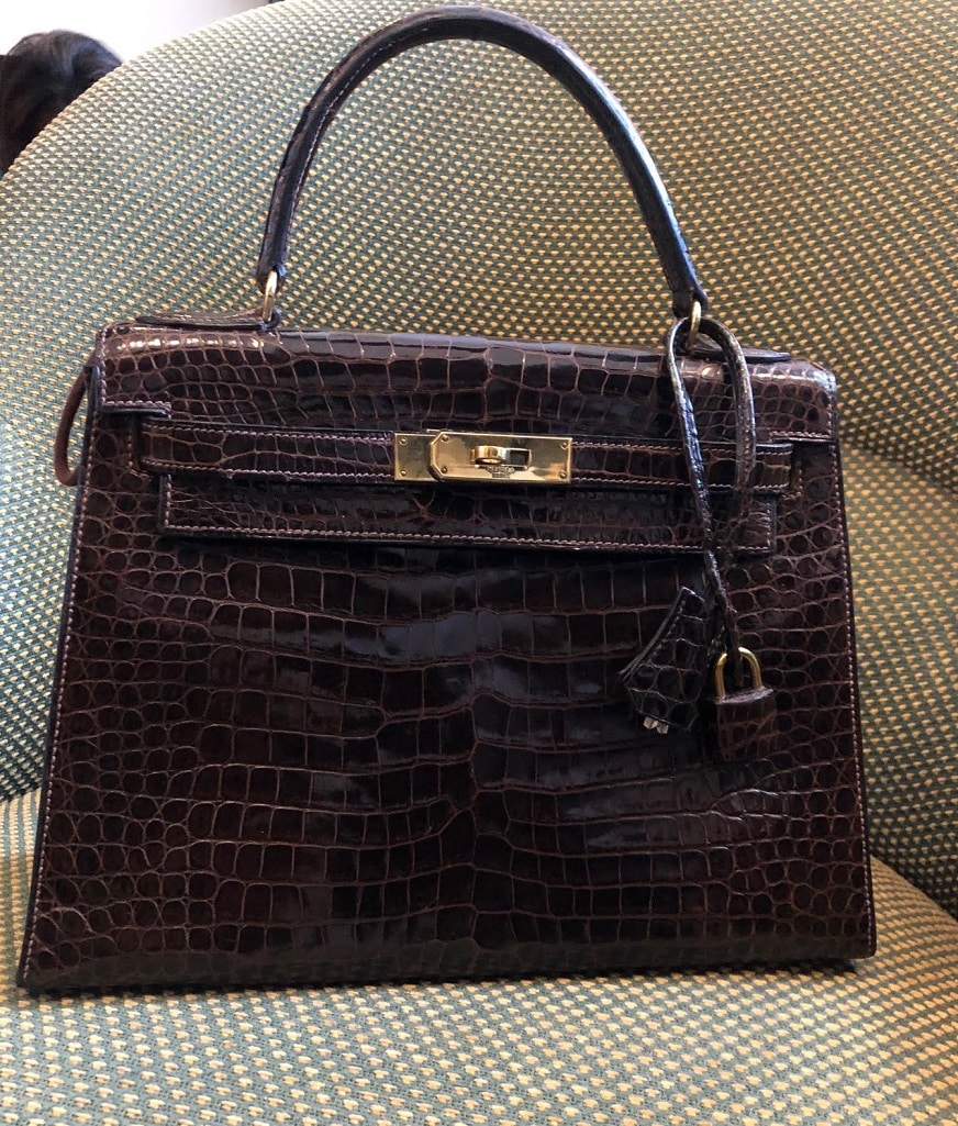 Hermès Kelly 32 Retourne Bag Miel Shiny Porosus Crocodile Honey Brown