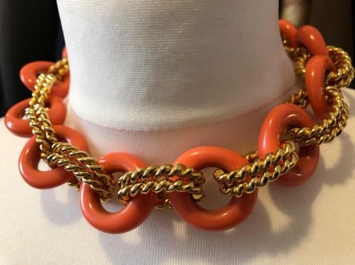 Designer Gold Interlocking Chain Coral Necklace - Chelsea Vintage Couture