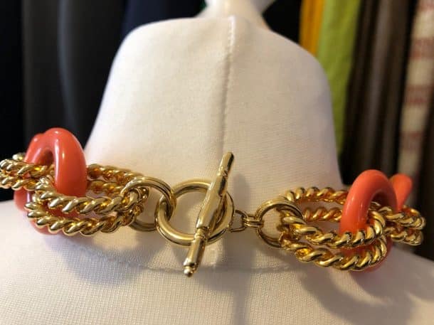 Designer Gold Interlocking Chain Coral Necklace - Chelsea Vintage Couture