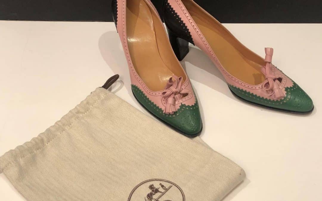 HERMÈS Heels Pumps Brogue Shoes Tricolour Vintage
