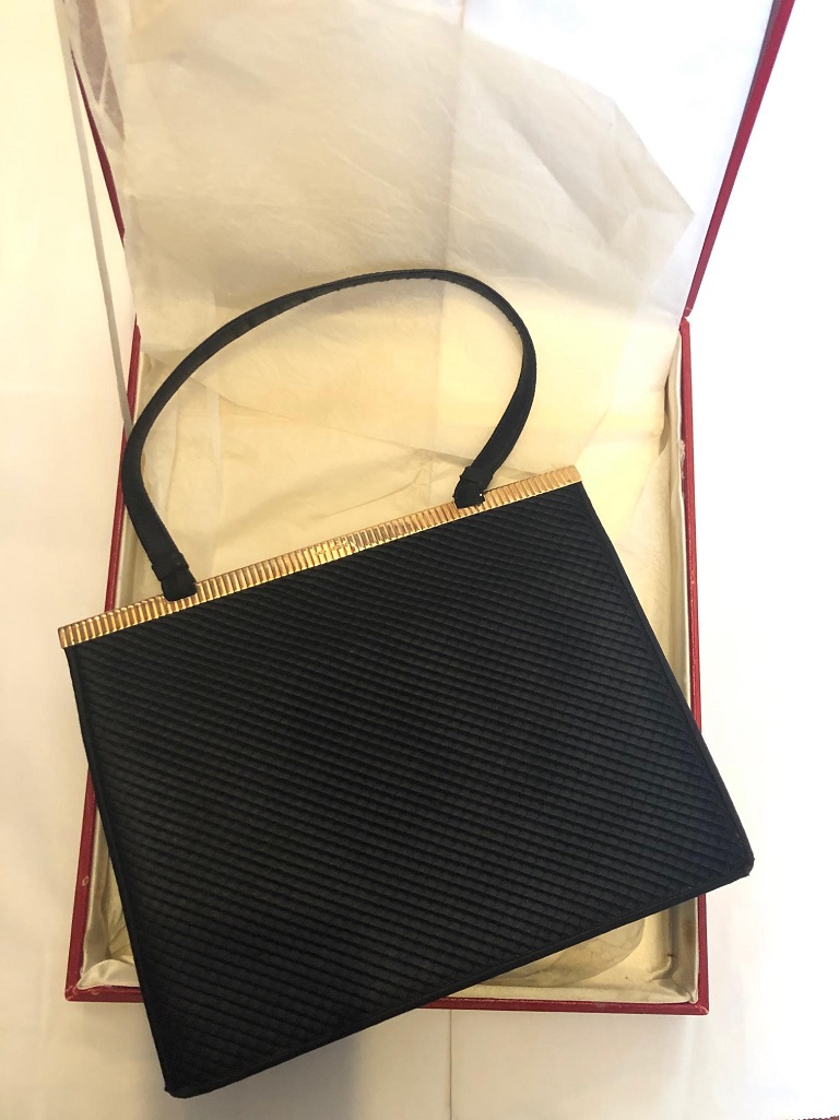 CARTIER 9ct Gold and Black Silk Evening Bag Vintage 1955 - Chelsea