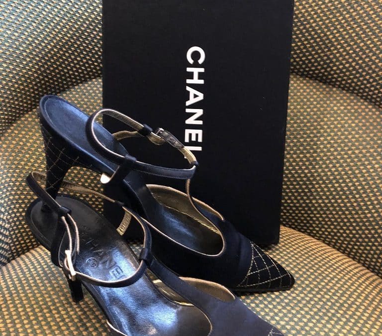 Chanel Slingback High Heels Shoes Satin CC Logo