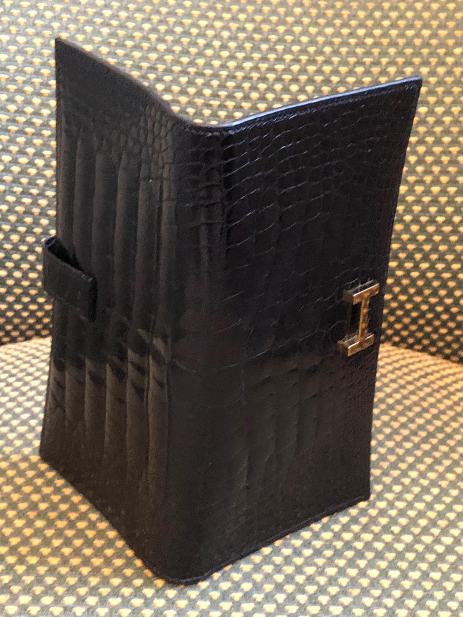 Hermes Bearn Wallet Alligator Leather Gold Hardware In Black