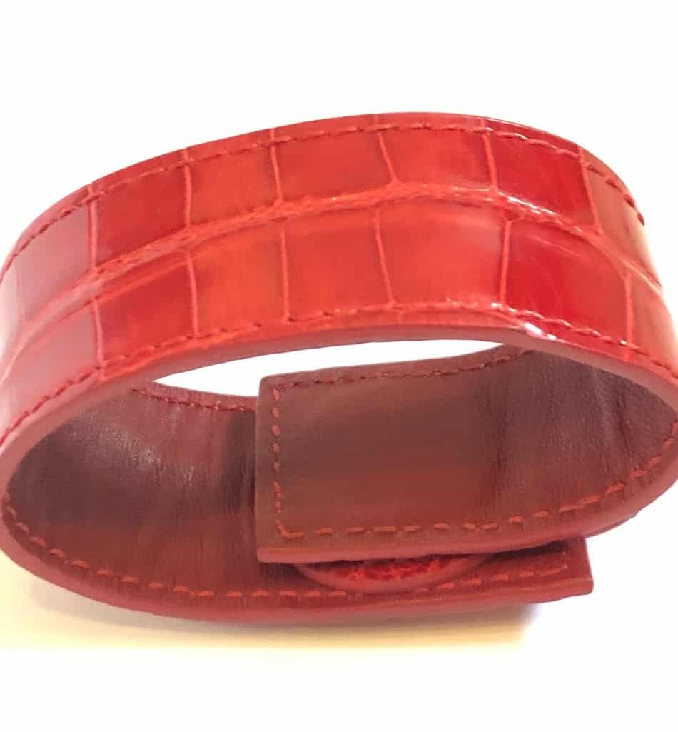 HERMES Red Crocodile Cuff Bracelet Clous de Selle - Chelsea Vintage Couture