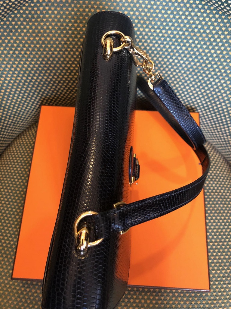 HERMÈS Sandrine Black Lizard Shoulder Bag Limited Edition
