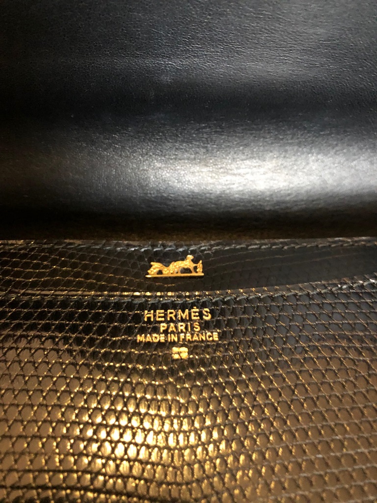 HERMÈS Handbag Sandrine Black Lizard Limited Edition Rare 1982