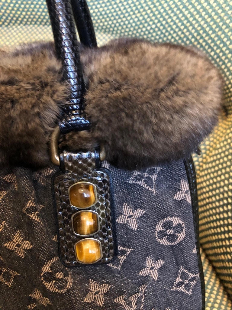 Louis Vuitton Trapeze Handbag Denim with Fur and Lizard PM at 1stDibs