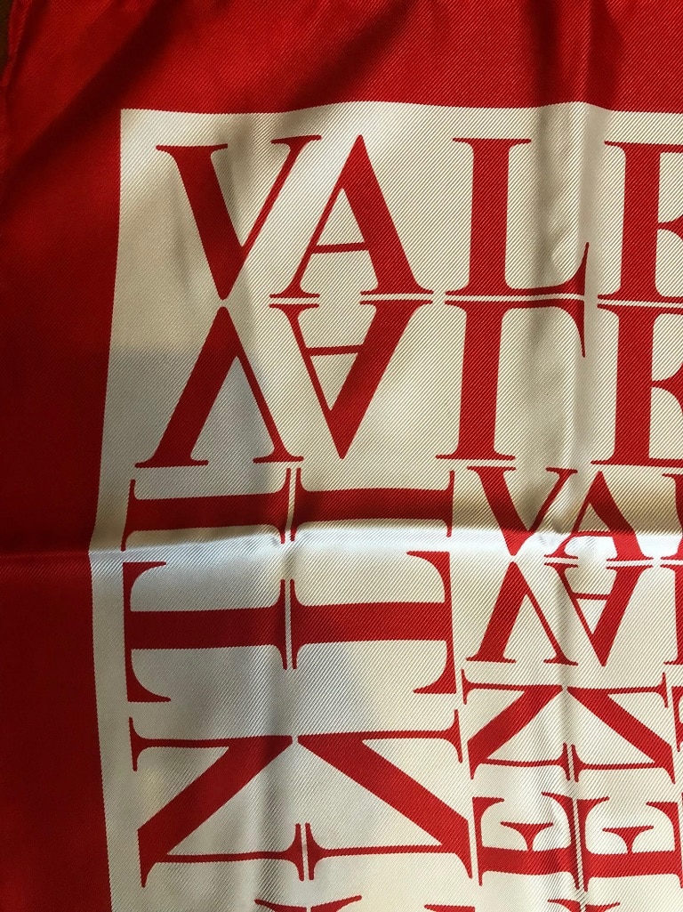 Valentino Red/ White V Logo Printed Silk Scarf Valentino