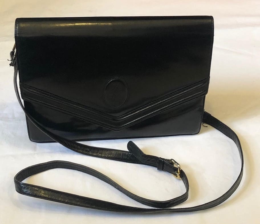 Yves Saint Laurent Saffiano Leather Clutch Bag Black YSL Logo Plate Vintage