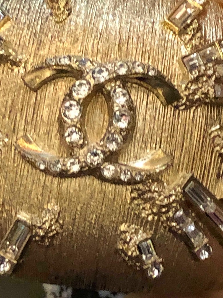 CHANEL CC Turnlock Motif Rhinestone Charm Gold Chain Bracelet 96A 64882