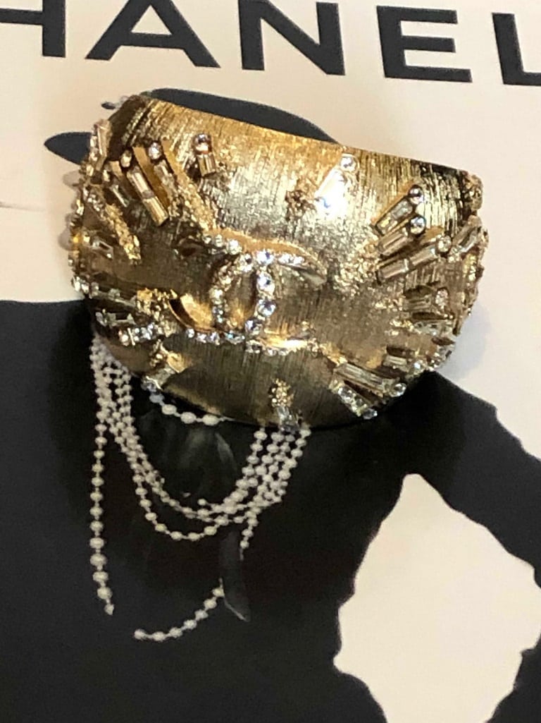 Chanel Crystal Manchette CC Gold Cuff Bracelet