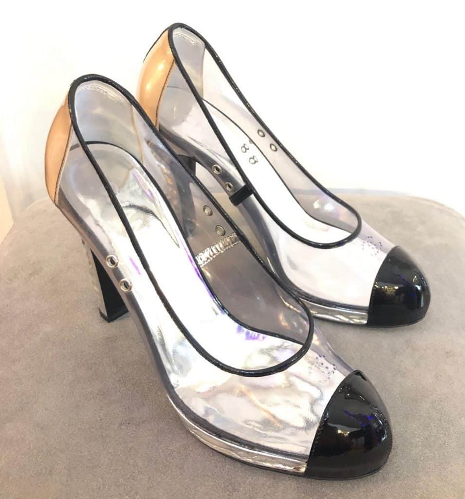 CHANEL Shoes CC PVC Clear Black Patent Leather Toe Platform High Heels -  Chelsea Vintage Couture