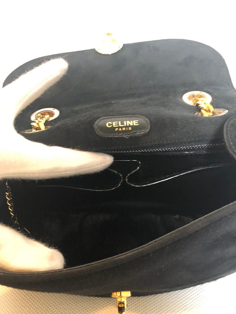 CELINE Oval Shape Shoulder Bag Double Gold Chain Strap - Chelsea