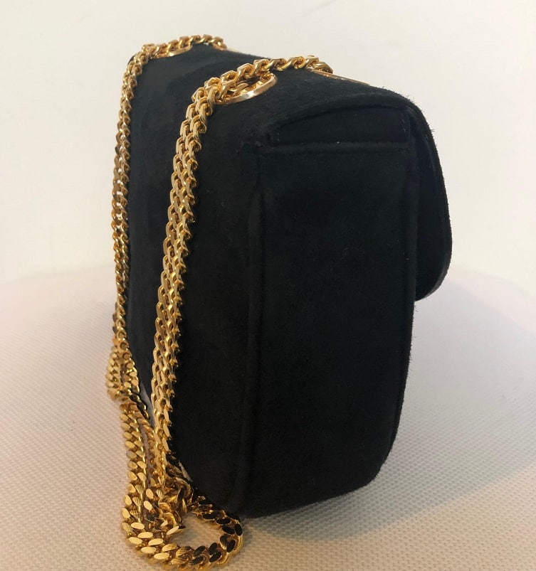CELINE Oval Shape Shoulder Bag Double Gold Chain Strap - Chelsea Vintage Couture