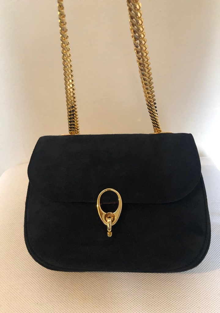 CELINE Oval Shape Shoulder Bag Double Gold Chain Strap - Chelsea