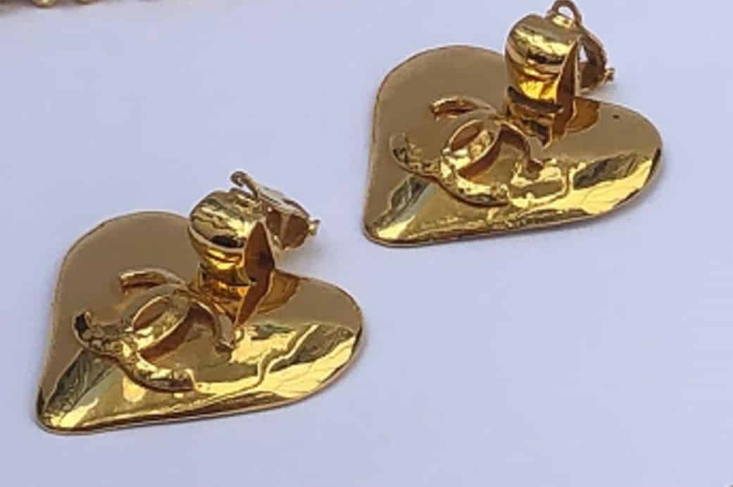 CHANEL CC Heart Clip-On Earrings Large Gold 1993 - Chelsea Vintage Couture