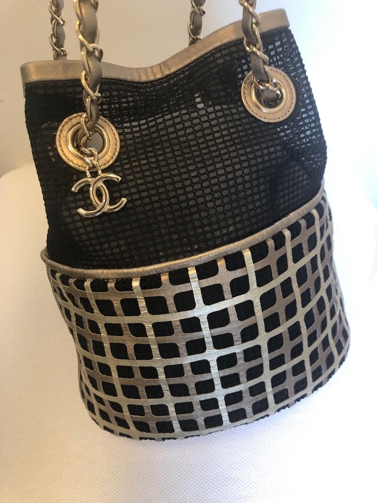 CHANEL Bucket Bag Limited Edition Gold Leather and Black Mesh - Chelsea  Vintage Couture