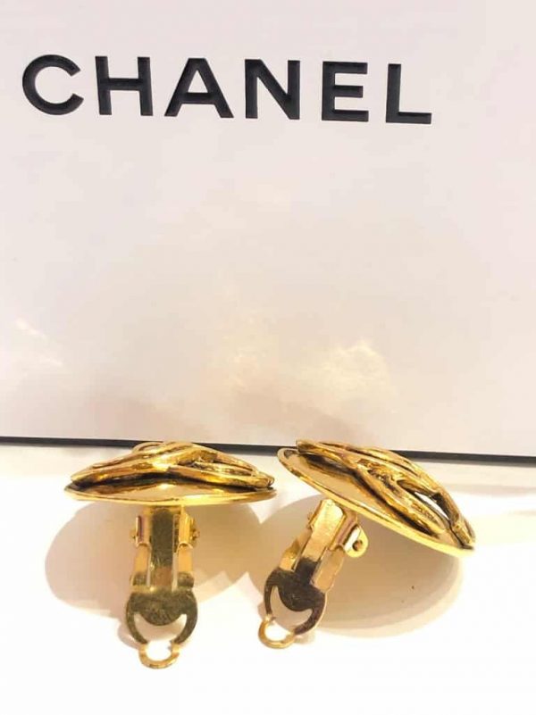 Chanel Gold-Tone Logo CC Round Clip-On Earrings Vintage - Chelsea ...