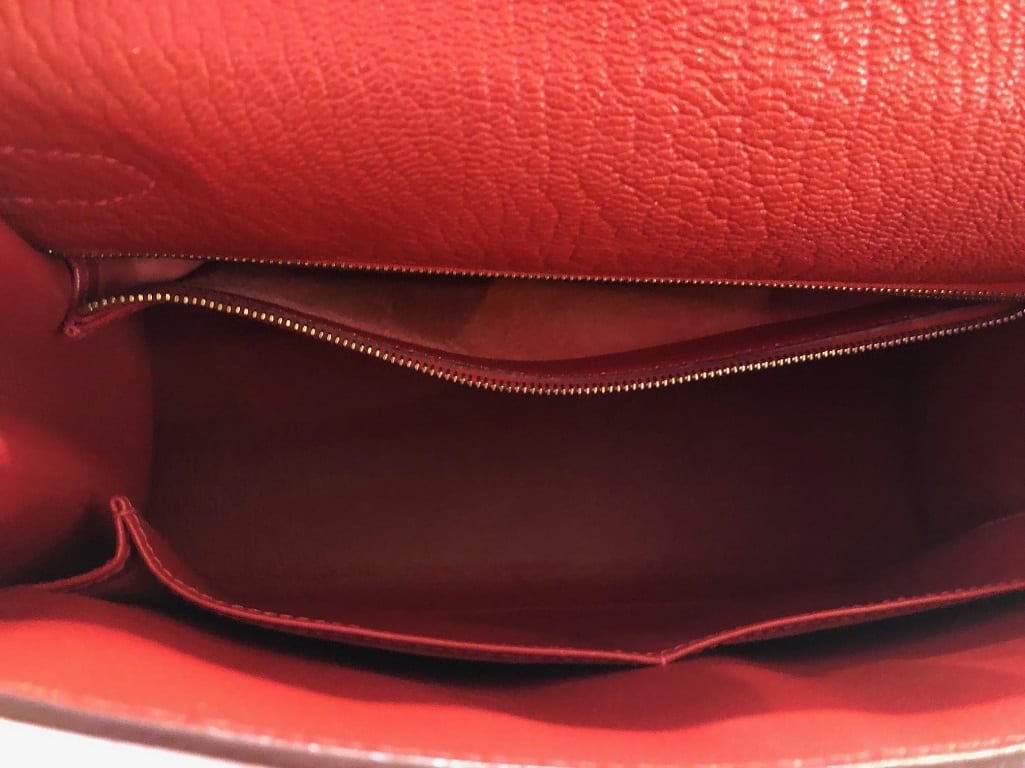Hermès Rouge Casaque Chevre Mysore Leather Special Order HSS Kelly 15cm  Sellier