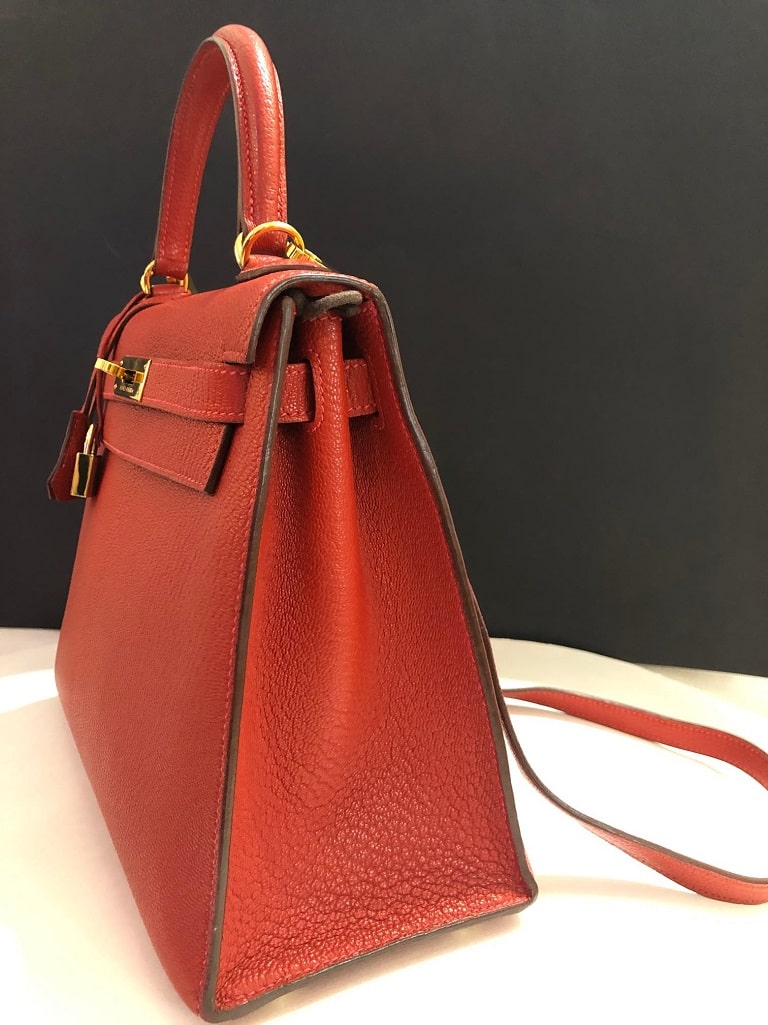 Hermès Rouge Casaque Chevre Mysore Leather Special Order HSS Kelly 15cm  Sellier at 1stDibs