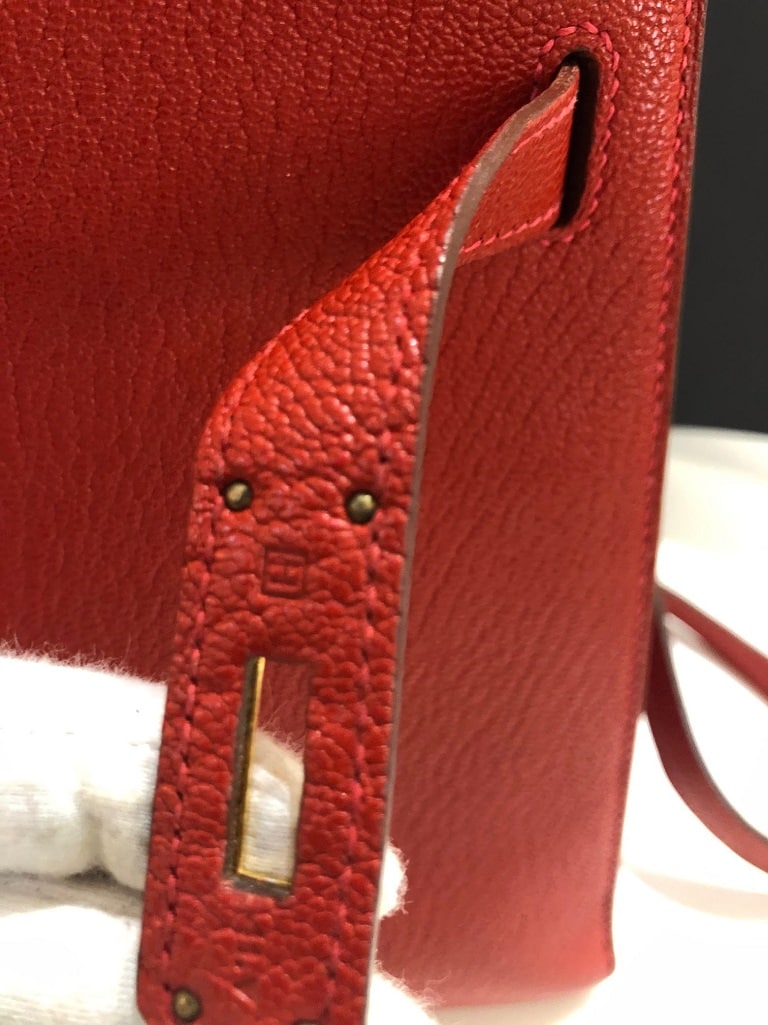 Hermès Kelly 28 Sellier Red Rouge Chèvre Mysore Leather Bag