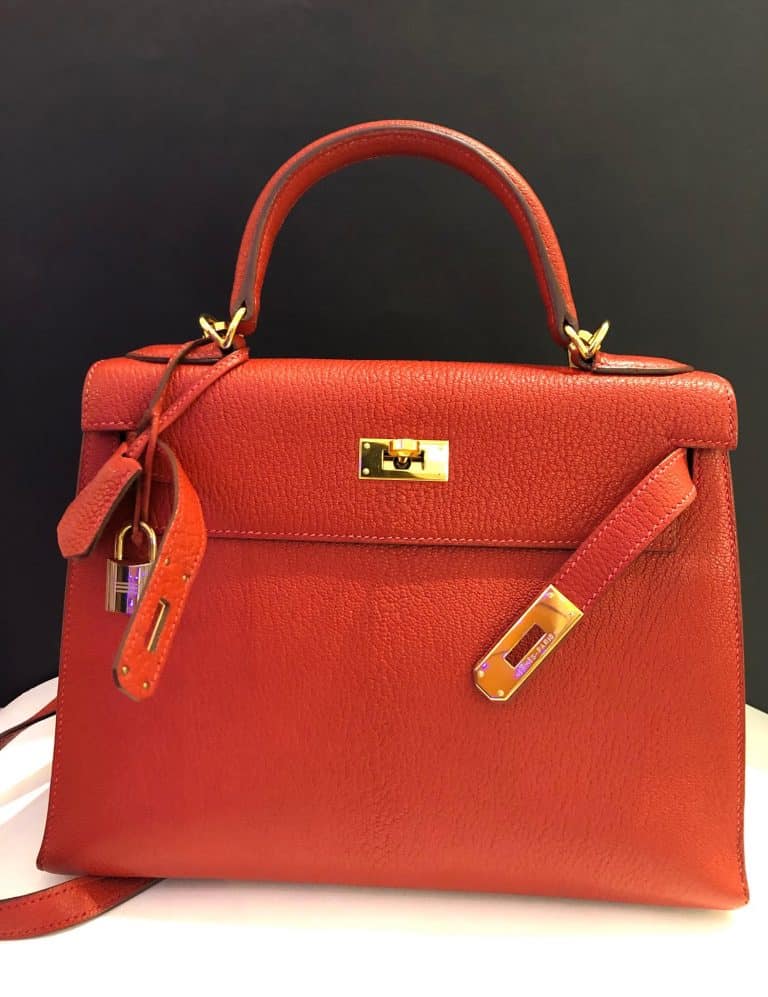 Hermès Kelly 28 Sellier Red Rouge Chèvre Mysore Leather Bag Chelsea