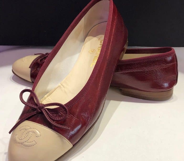 CHANEL Ballerina Flats Ballet Burgundy & Beige Leather Rare